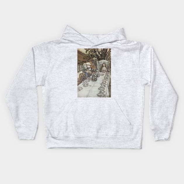 Alice in Wonderland Tea Party, Arthur Rackham Kids Hoodie by immortalpeaches